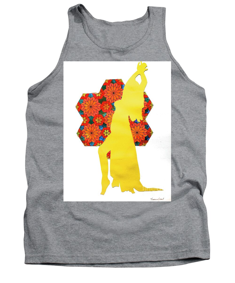 Arabic Tank Top featuring the painting Dancer in Yellow by Yvonne Ayoub