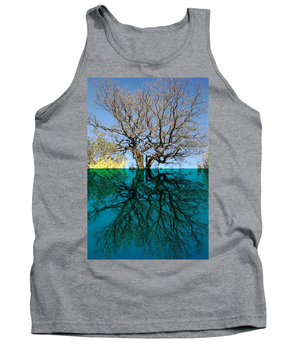 Dancers Tank Top featuring the mixed media Dancers Tree Reflection by Julia Woodman