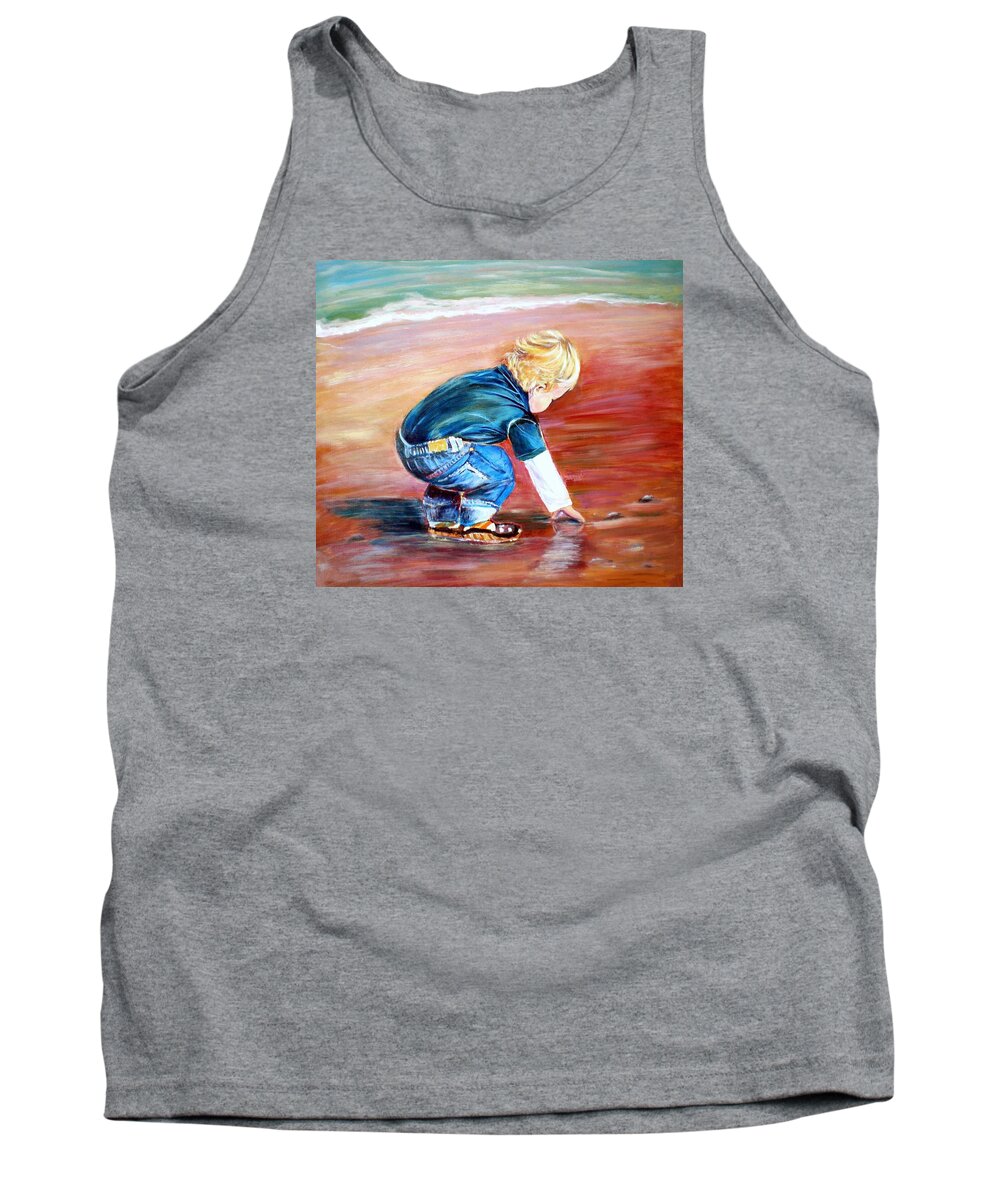 Little Boy Tank Top featuring the painting Day at the beach by Patricia Piffath