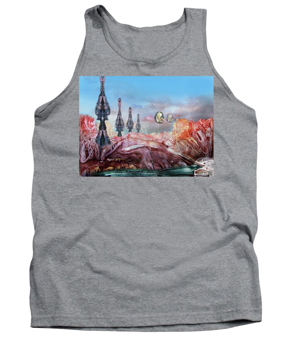 Otto Rapp Tank Top featuring the digital art Decalcomaniac Transmission Towers by Otto Rapp