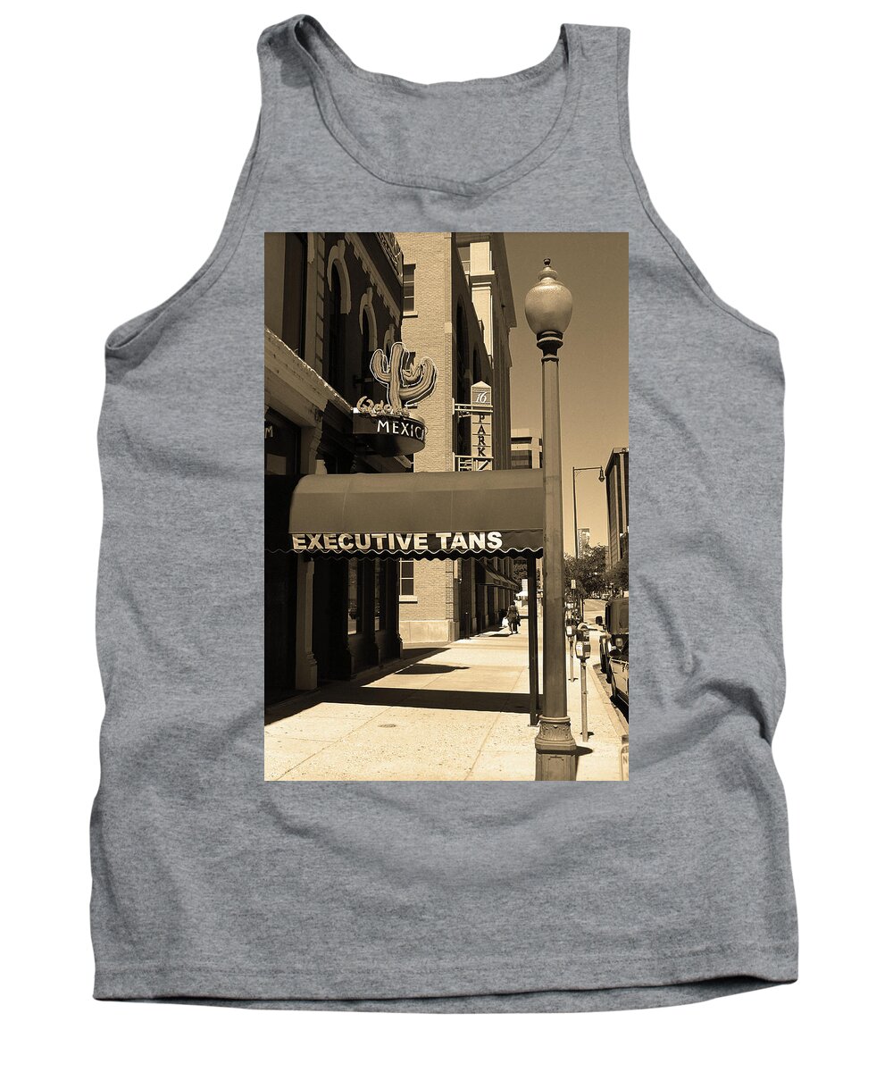 America Tank Top featuring the photograph Denver Downtown Storefront Sepia by Frank Romeo