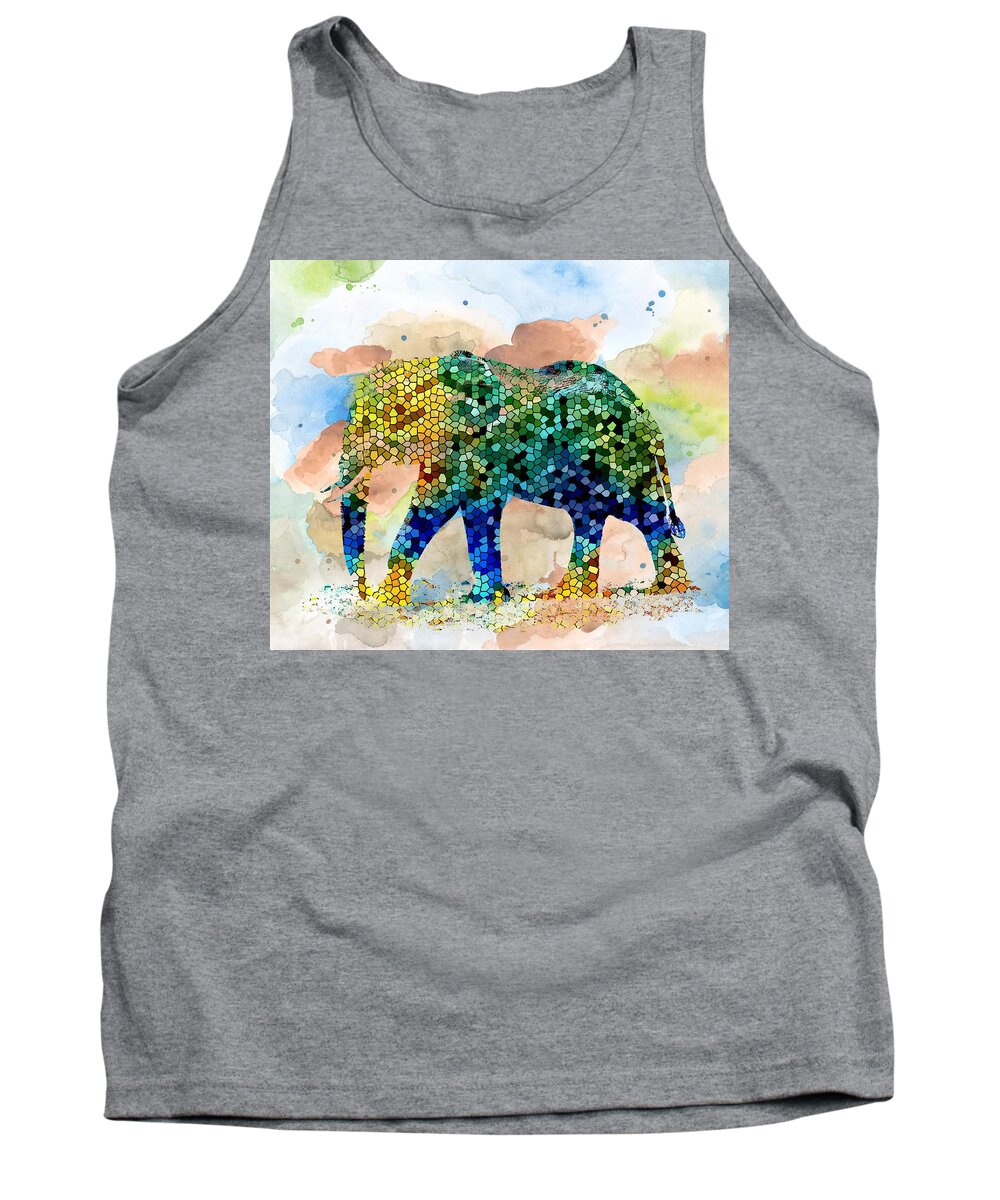 Mosaic Tank Top featuring the painting Design 37 Mosaic Elephant by Lucie Dumas