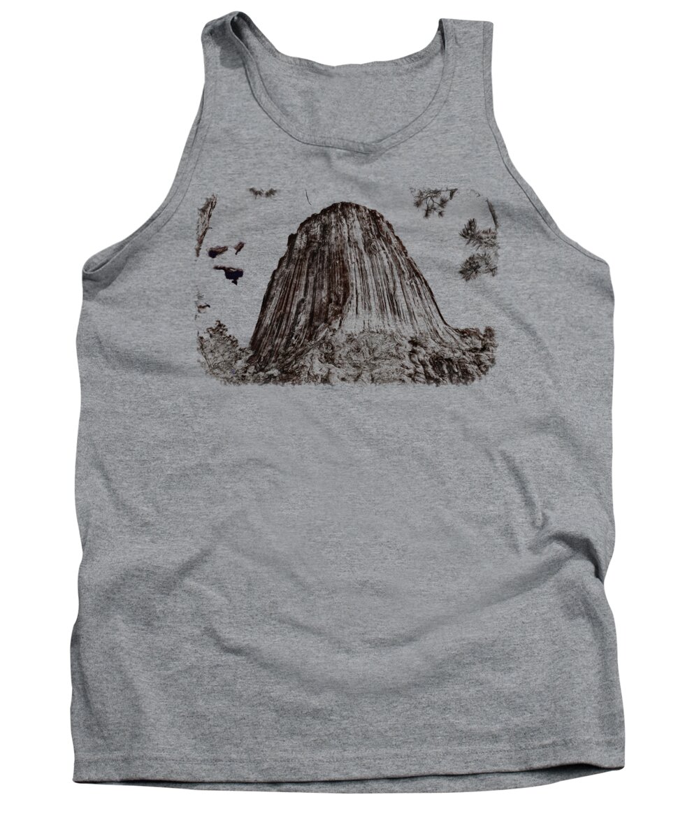 Landscape Tank Top featuring the photograph Devils Tower Sketch by John M Bailey