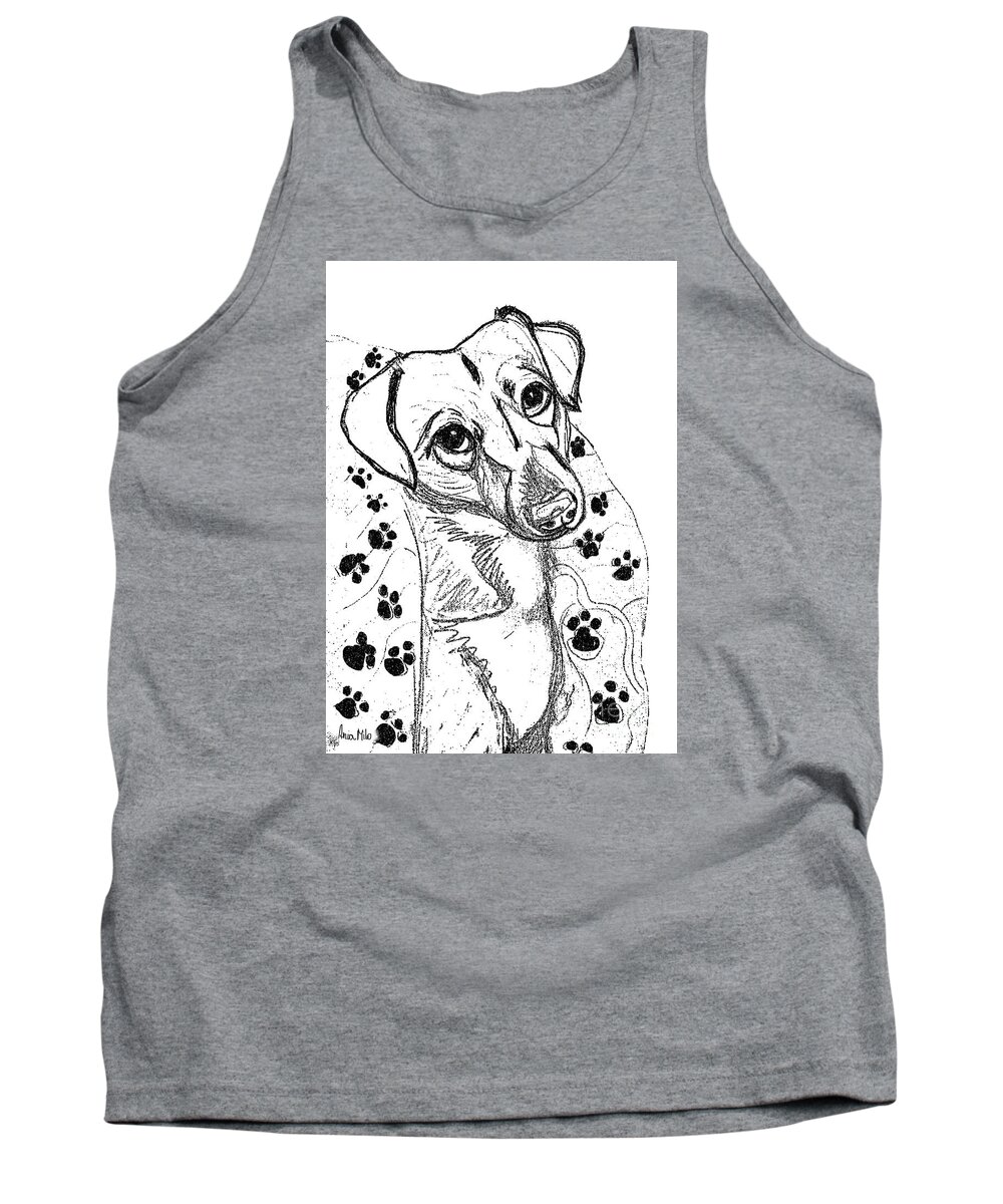 Dog Tank Top featuring the digital art Dog Sketch in Charcoal 4 by Ania M Milo