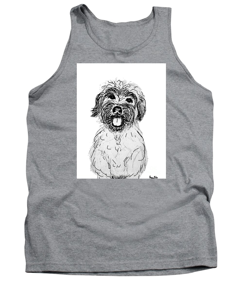 Dog Tank Top featuring the digital art Dog Sketch in Charcoal 6 by Ania M Milo