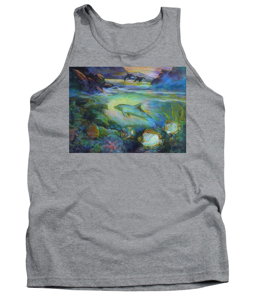 Dolphins Tank Top featuring the painting Dolphin Fantasy by Denise F Fulmer
