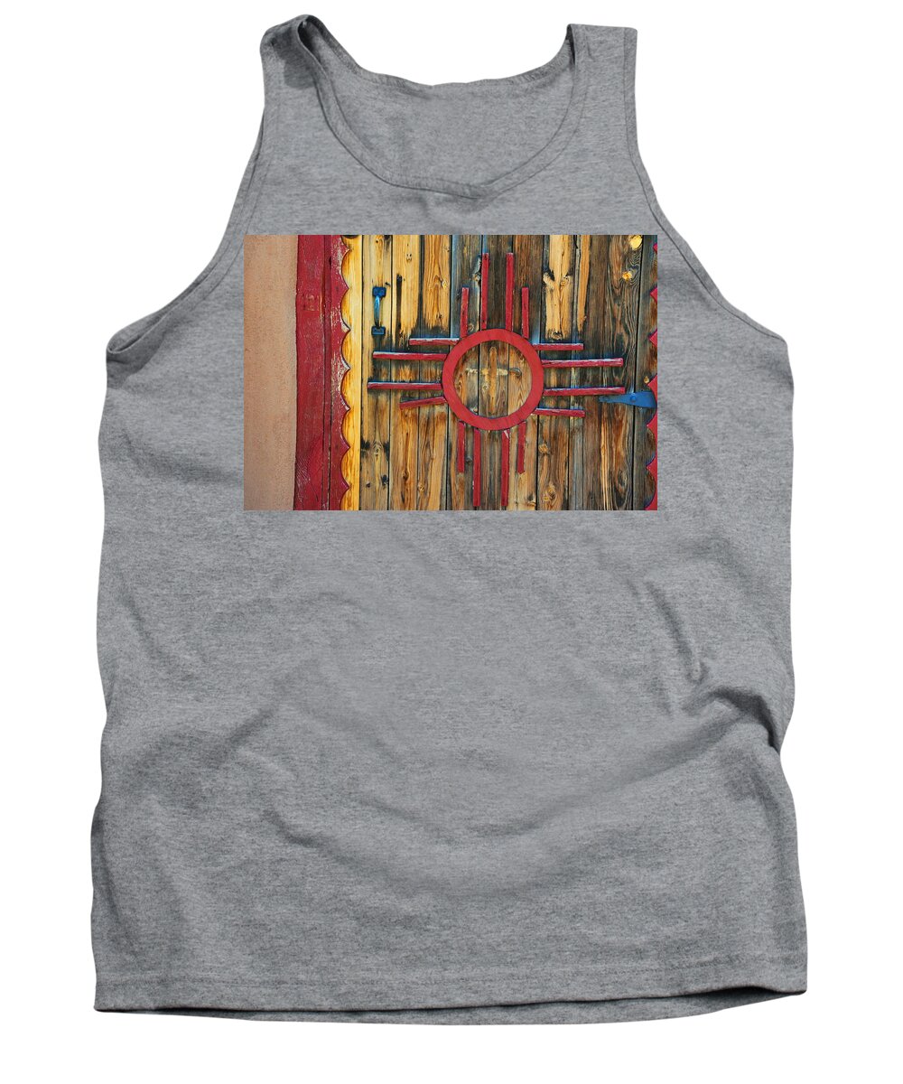 Santa Fe Tank Top featuring the photograph Door With Zia by Ron Weathers