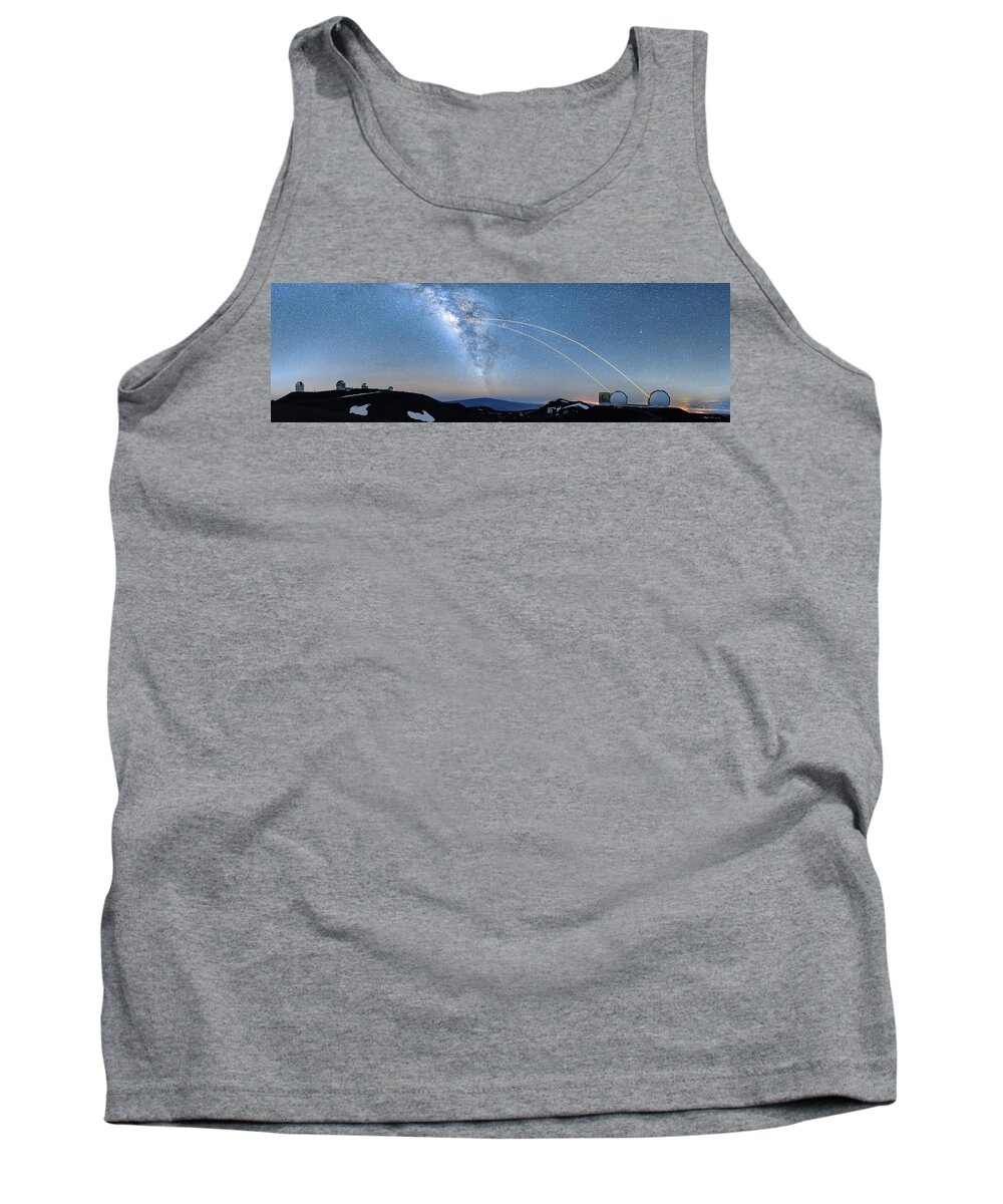 Hawaii Tank Top featuring the photograph Double Lasers with the Milky Way Panorama by Jason Chu