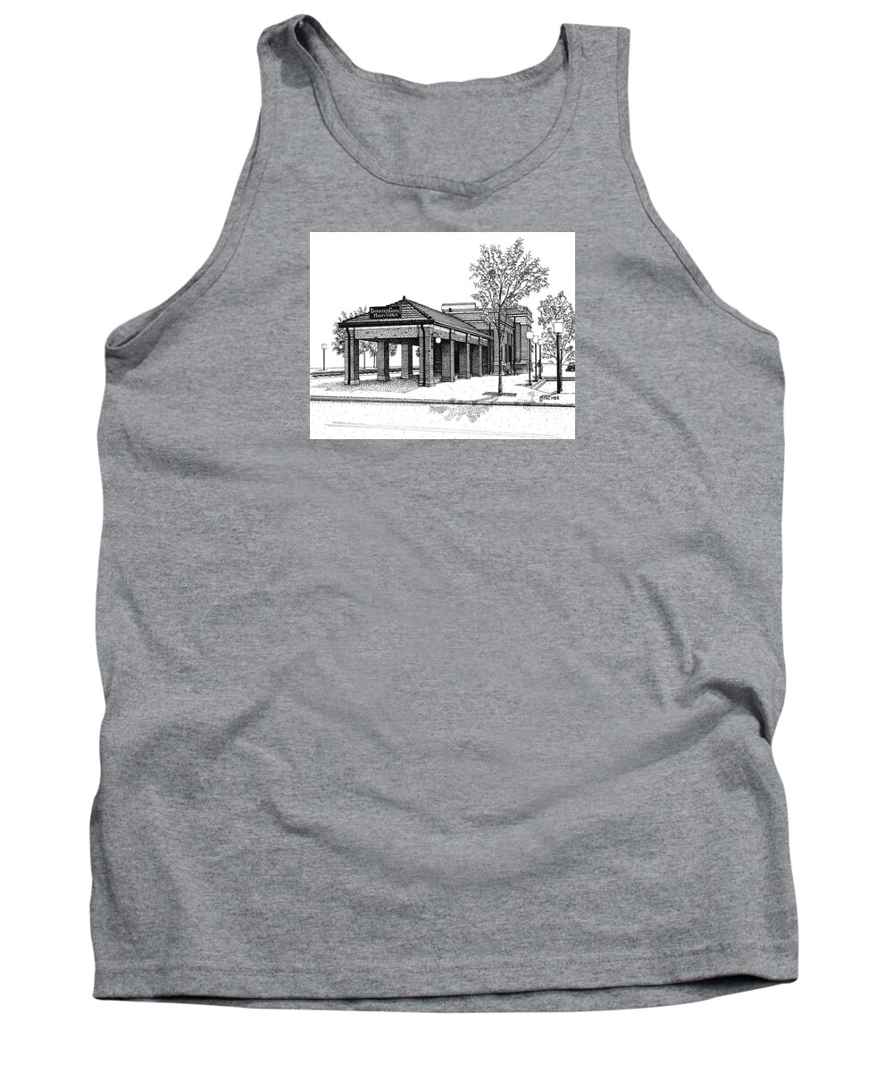 Station Tank Top featuring the drawing Downers Grove Main Street Train Station by Mary Palmer