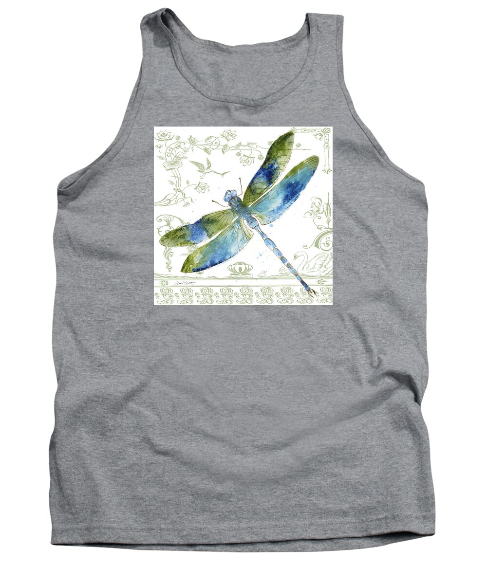 Jean Plout Tank Top featuring the painting Dragonfly Bliss-JP3444 by Jean Plout