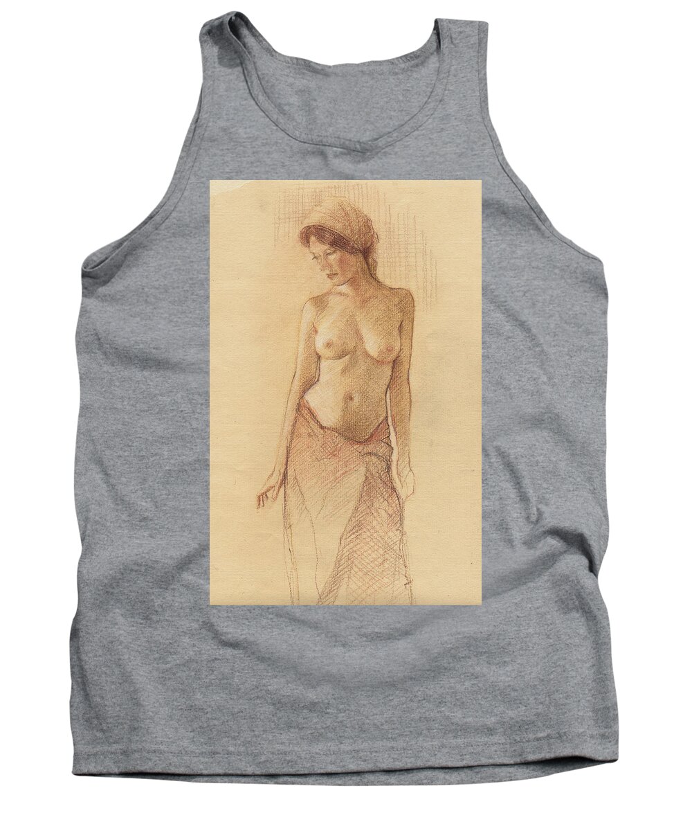 Breasts Tank Top featuring the drawing Draped Figure by David Ladmore