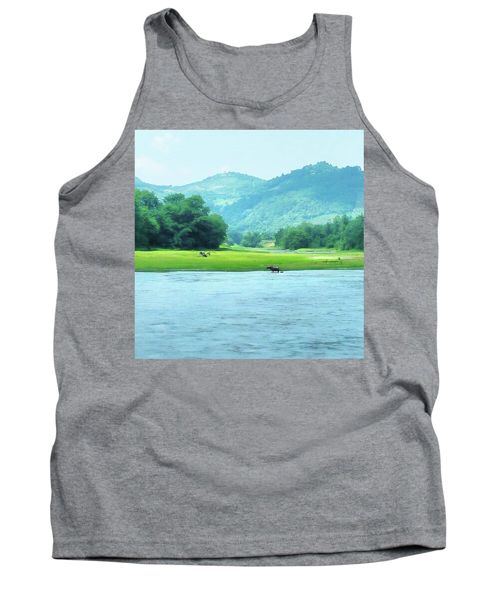 Traveller Tank Top featuring the photograph Animals in Li River by Kelly Santana