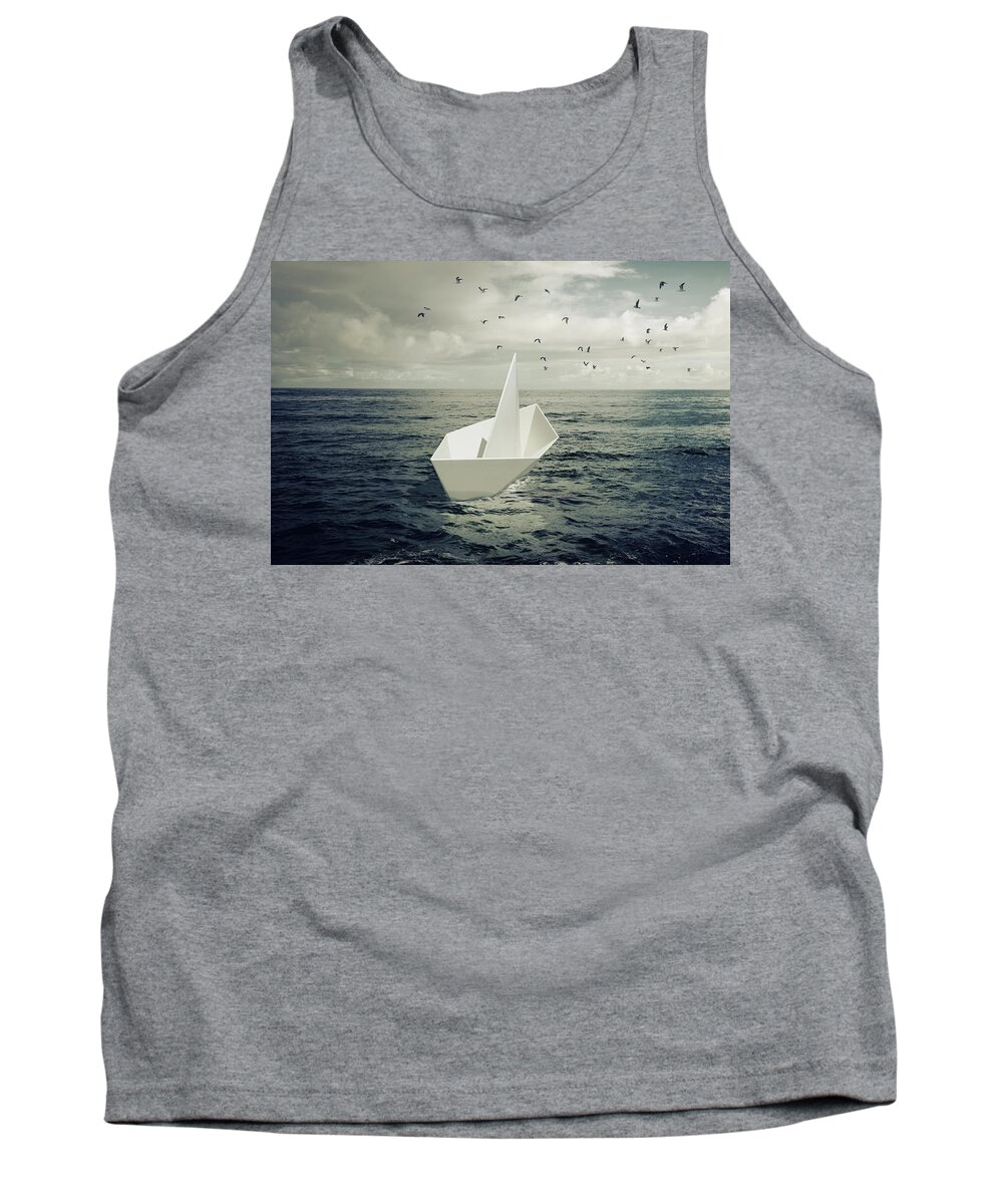 Abstract Tank Top featuring the photograph Drifting Paper Boat by Carlos Caetano