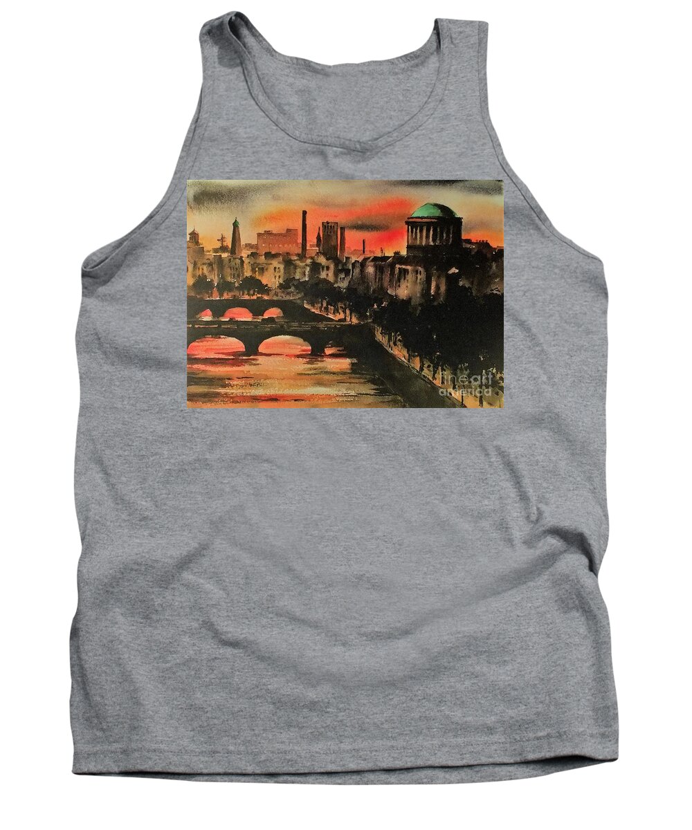  Tank Top featuring the painting Dublin Sunset by Val Byrne
