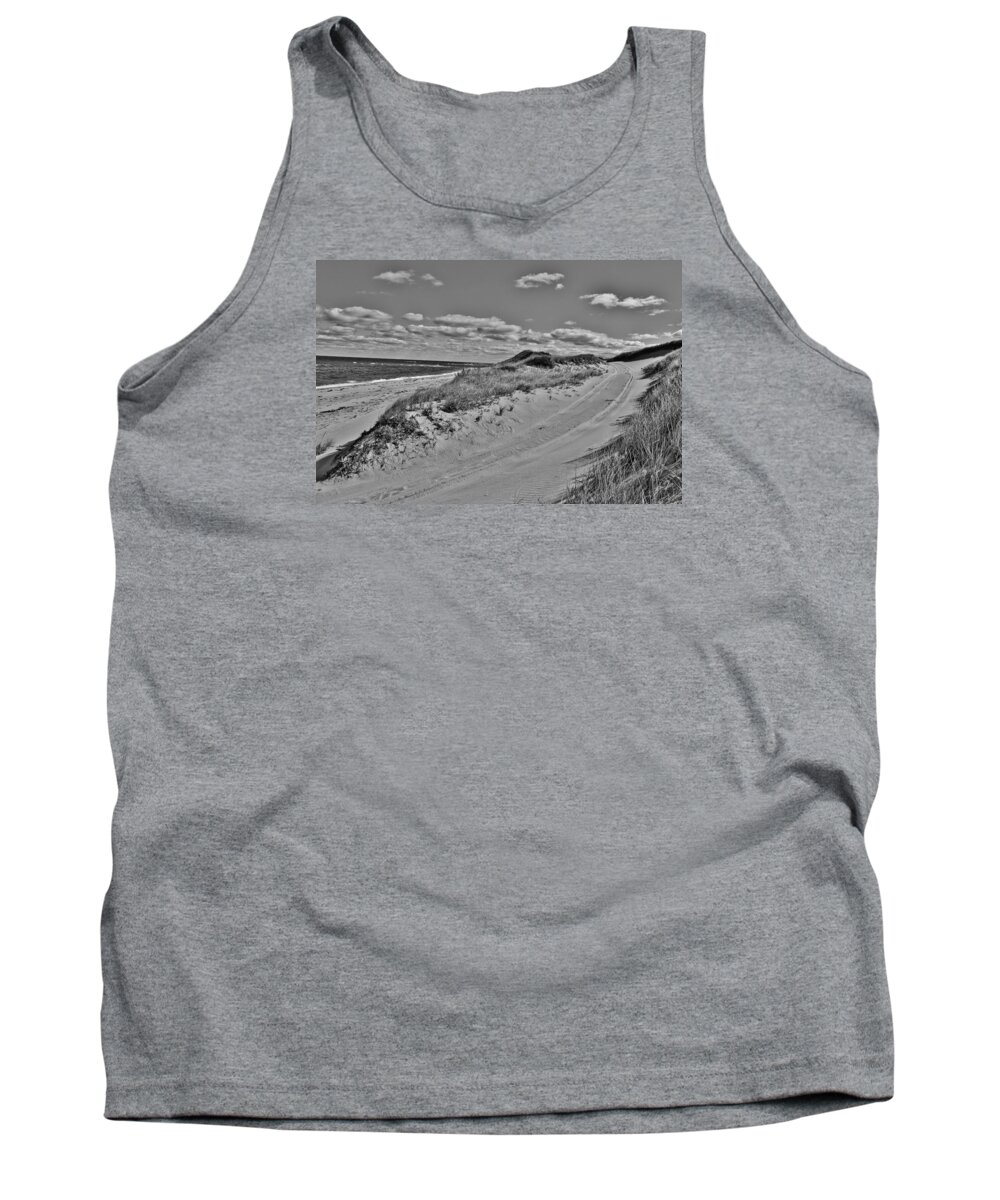Dune Tank Top featuring the photograph Dune Tracks in Black and White by Marisa Geraghty Photography