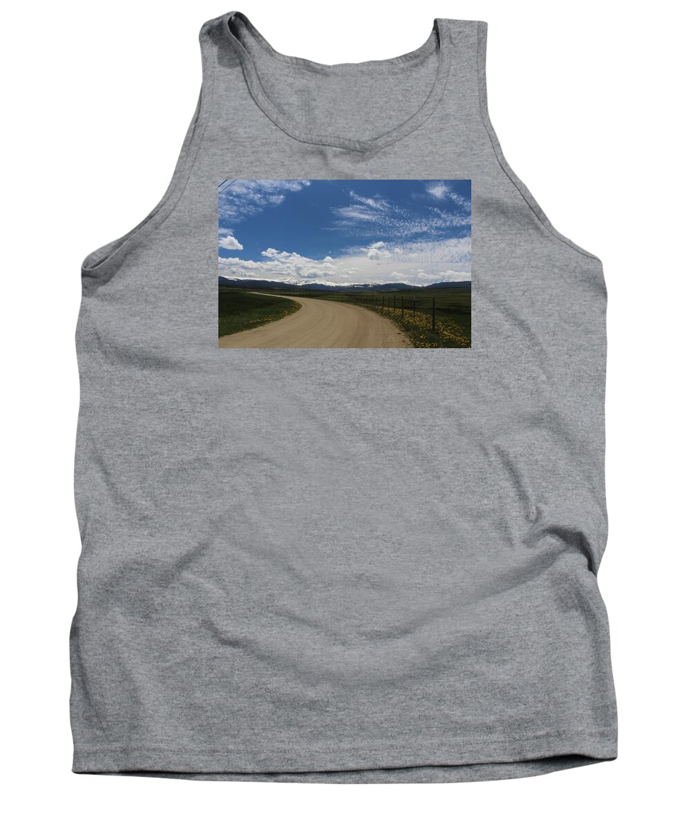 Sky Tank Top featuring the photograph Dusty Road by Suzanne Lorenz