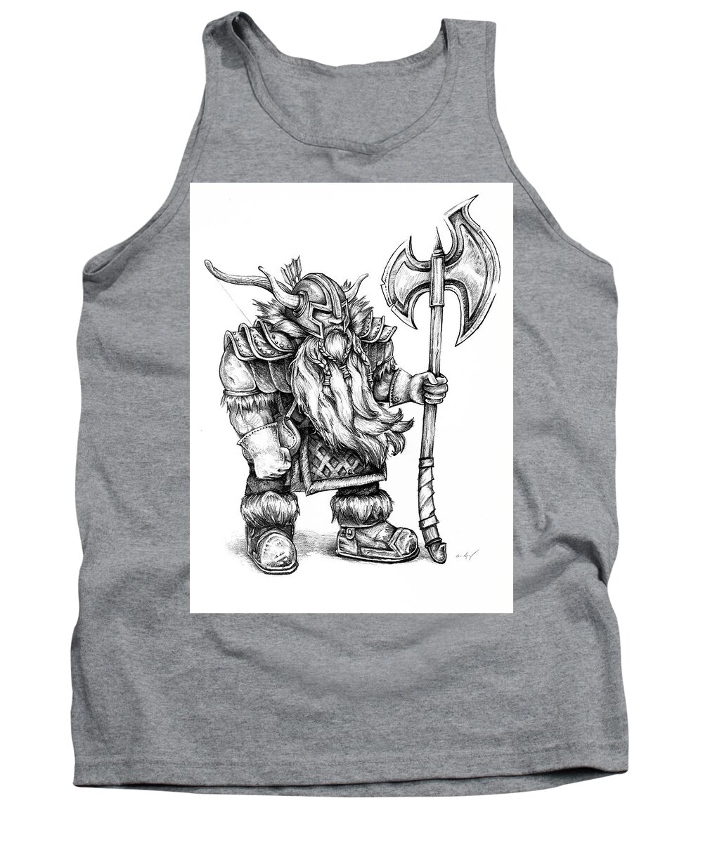Dwarf Tank Top featuring the drawing Dwarf by Aaron Spong