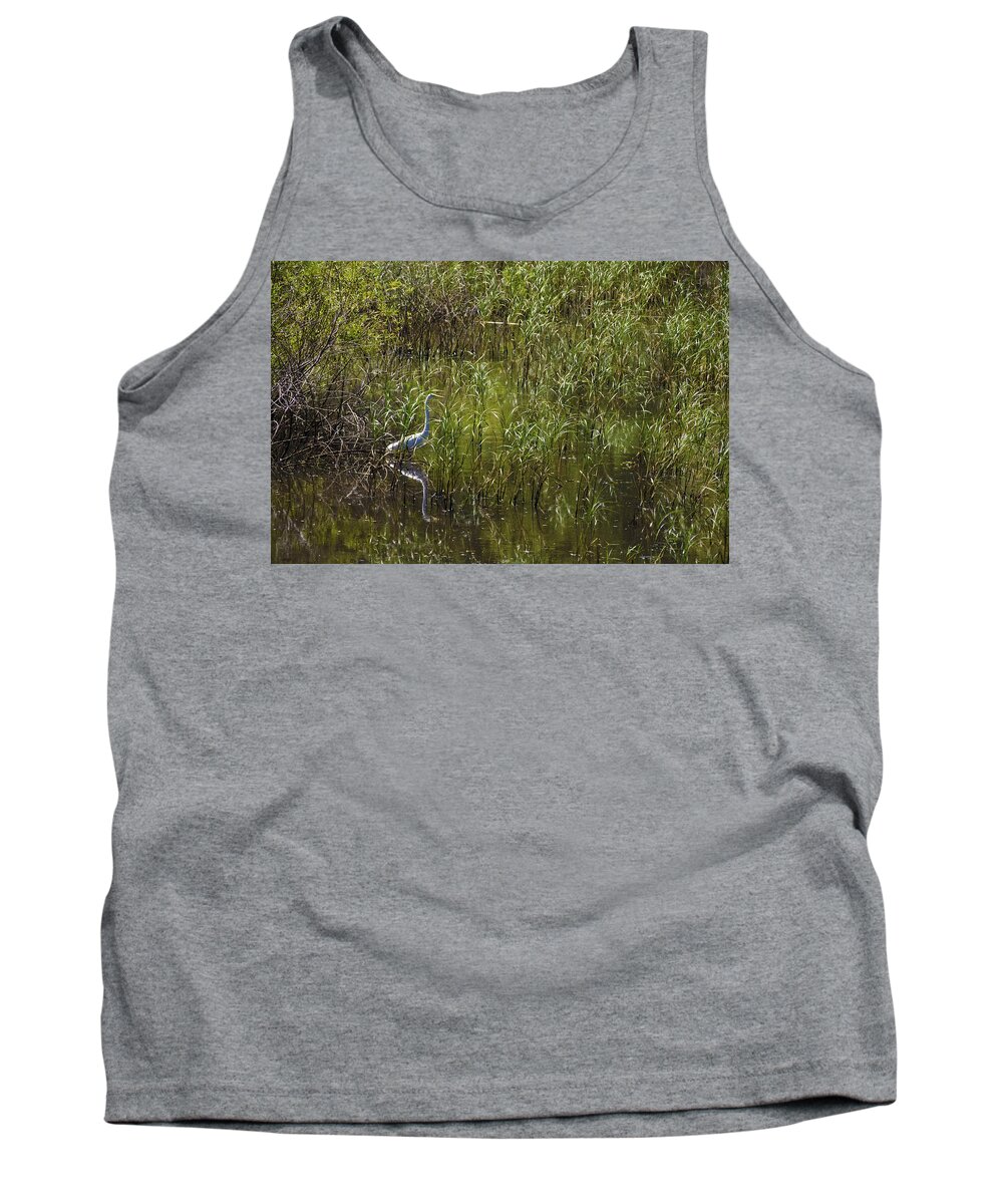 Heron Tank Top featuring the photograph Egret Hunting in Reeds by Lynn Hansen