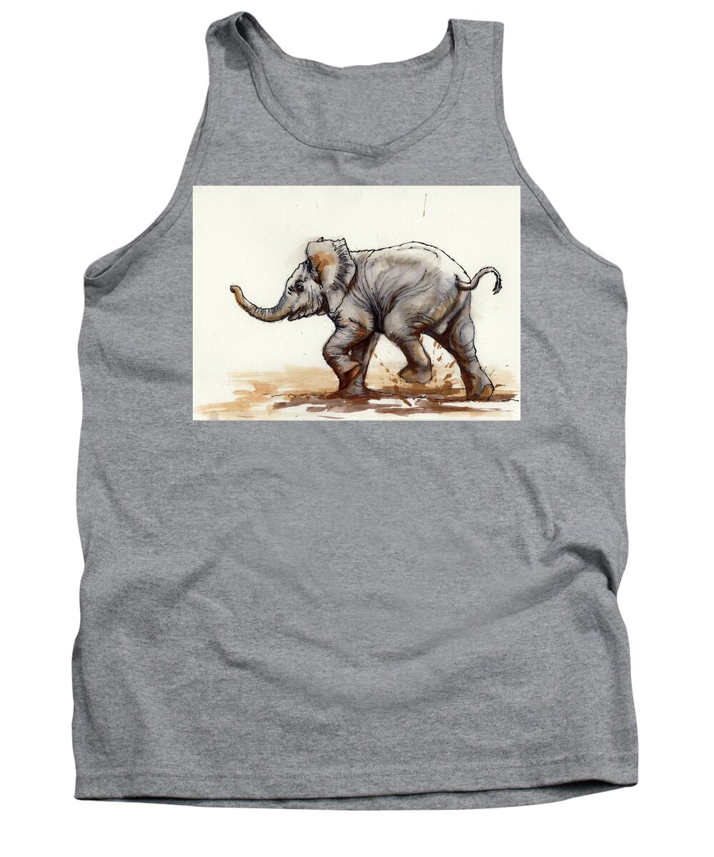Elephant Tank Top featuring the painting Elephant Baby At Play by Margaret Stockdale