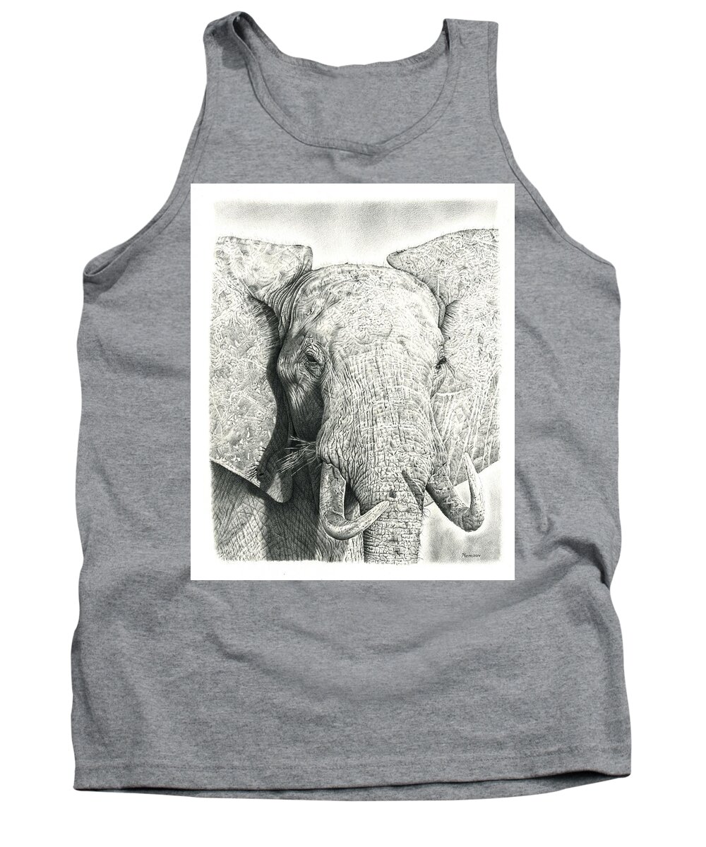 Elephant Tank Top featuring the drawing Elephant by Casey 'Remrov' Vormer