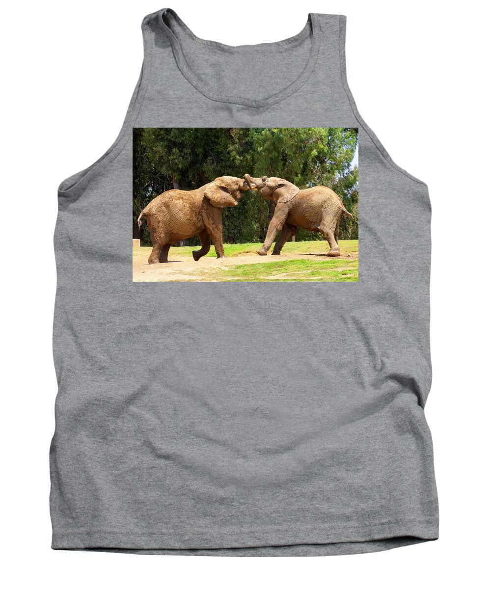 Play Tank Top featuring the photograph Elephants at Play 2 by Anthony Jones