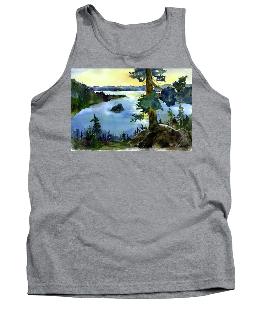 Emerald Bay Tank Top featuring the painting Emerald Morn, Lake Tahoe by Joan Chlarson