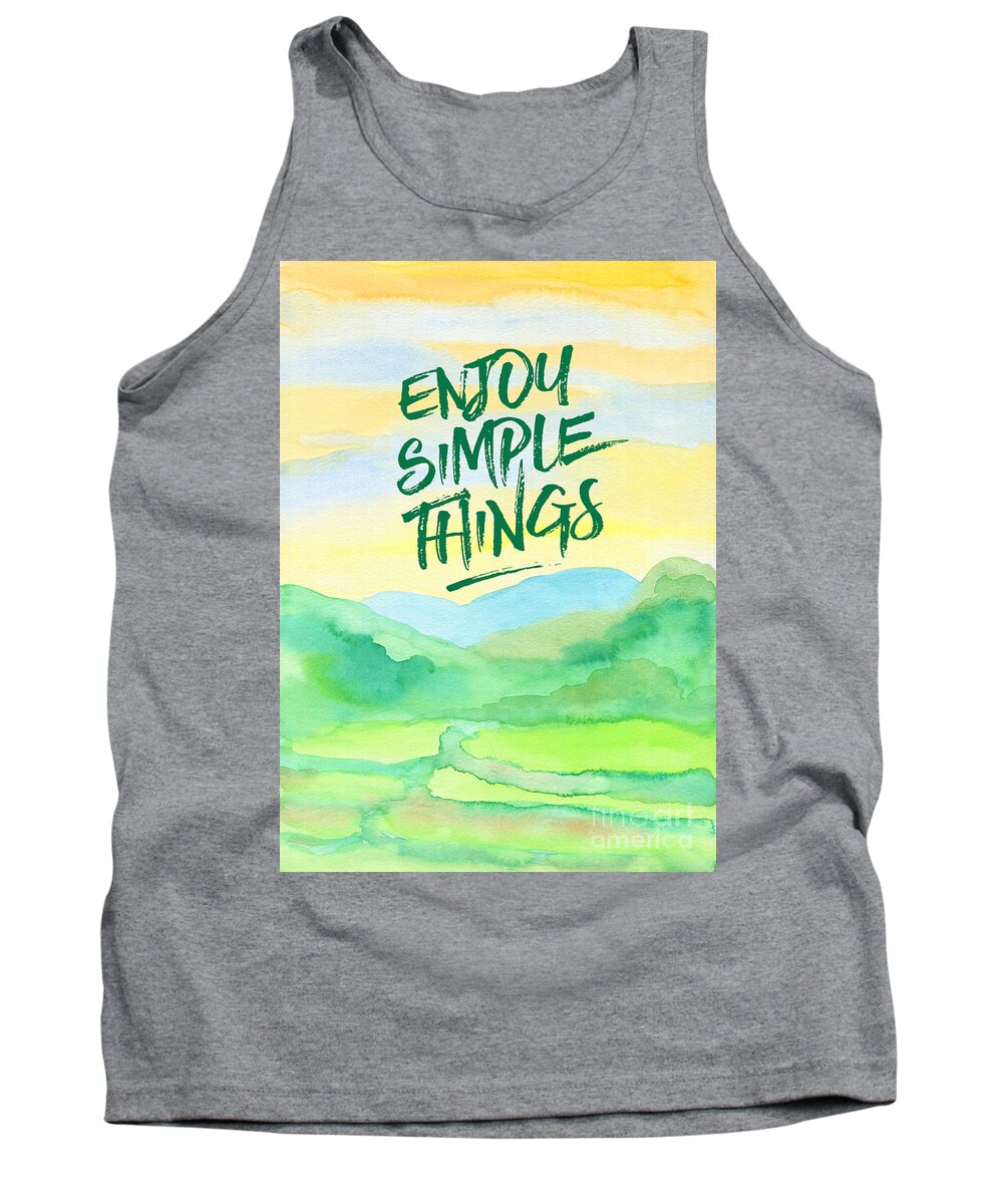 Rice Paddies Tank Top featuring the painting Enjoy Simple Things Rice Paddies Watercolor Painting by Beverly Claire Kaiya