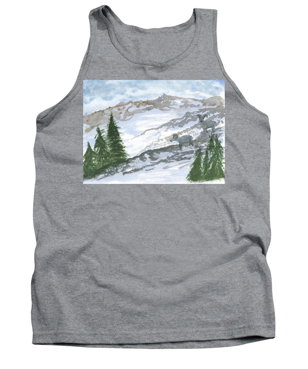 Bighorn Tank Top featuring the painting Escape to Goat Mountain by Victor Vosen