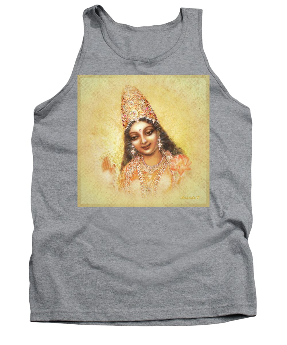 Goddess Painting Tank Top featuring the mixed media Face of the Goddess - Lalitha Devi - without frame by Ananda Vdovic