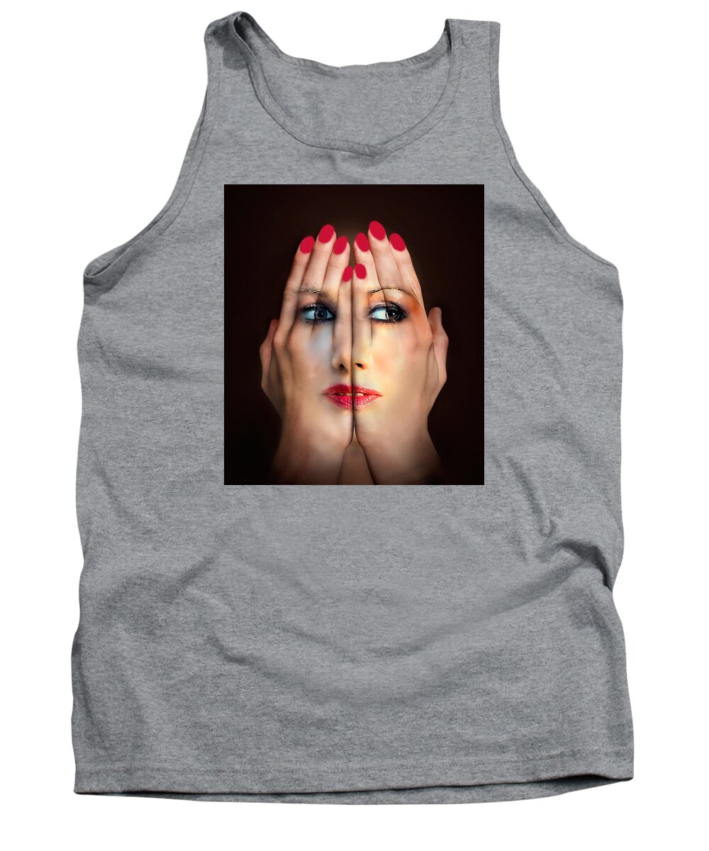Face Tank Top featuring the photograph Face through hands by Constantinos Iliopoulos