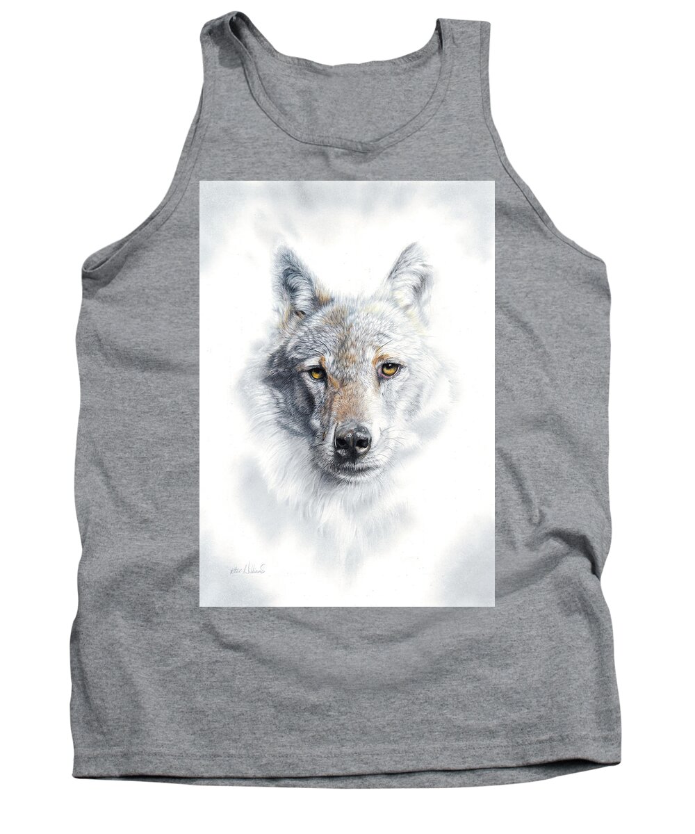 Wolf Tank Top featuring the drawing Fade To Grey by Peter Williams