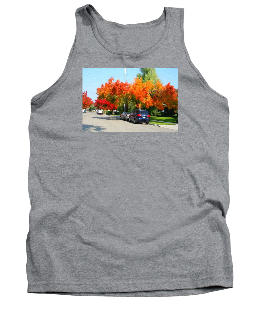 Fresno Streets Tank Top featuring the painting Fall In The City by Gail Daley