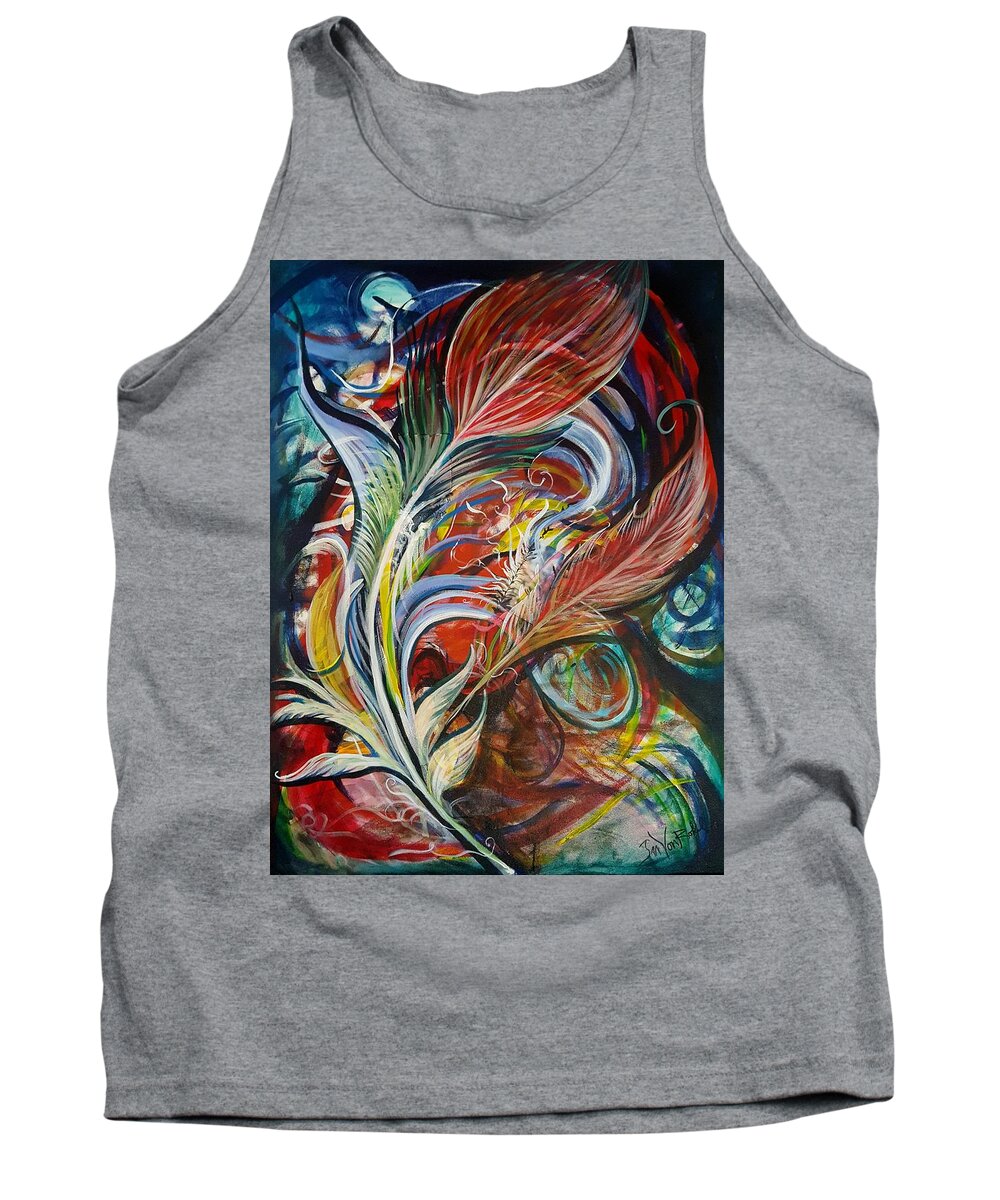 Feather Tank Top featuring the painting Feather Fury by Jan VonBokel