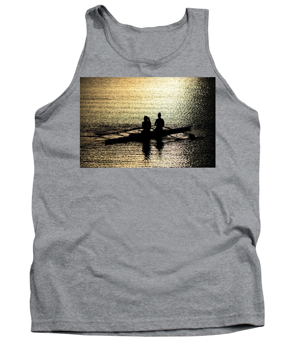Rowing Boat Tank Top featuring the photograph Female Rowers on Sunset Lake by Andreas Berthold