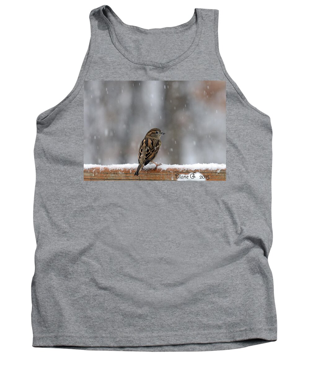 Female Sparrow In Snow Tank Top featuring the photograph Female Sparrow in snow by Diane Giurco