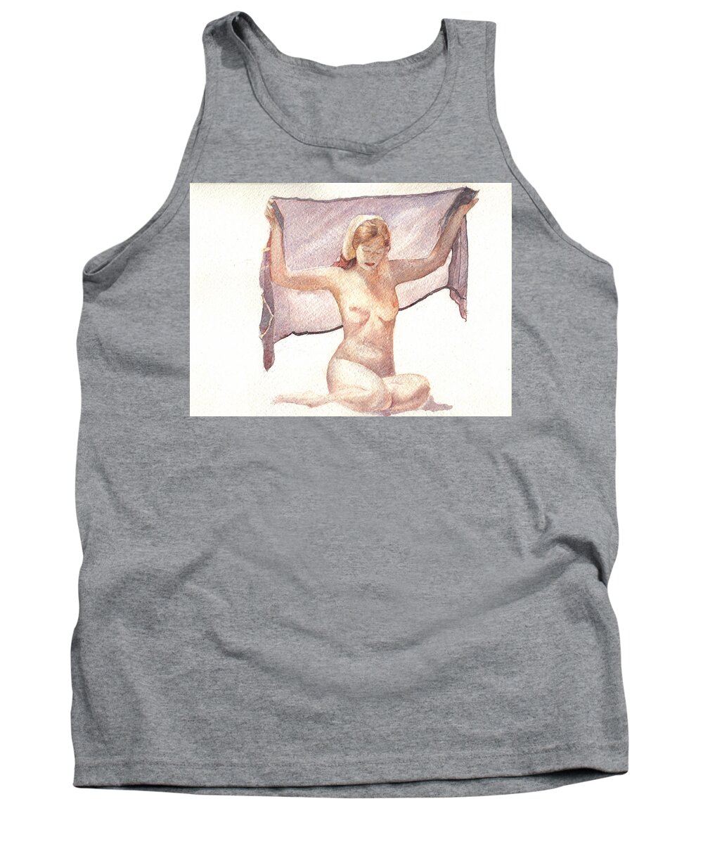 Erotic Tank Top featuring the painting Figure with Veil by David Ladmore