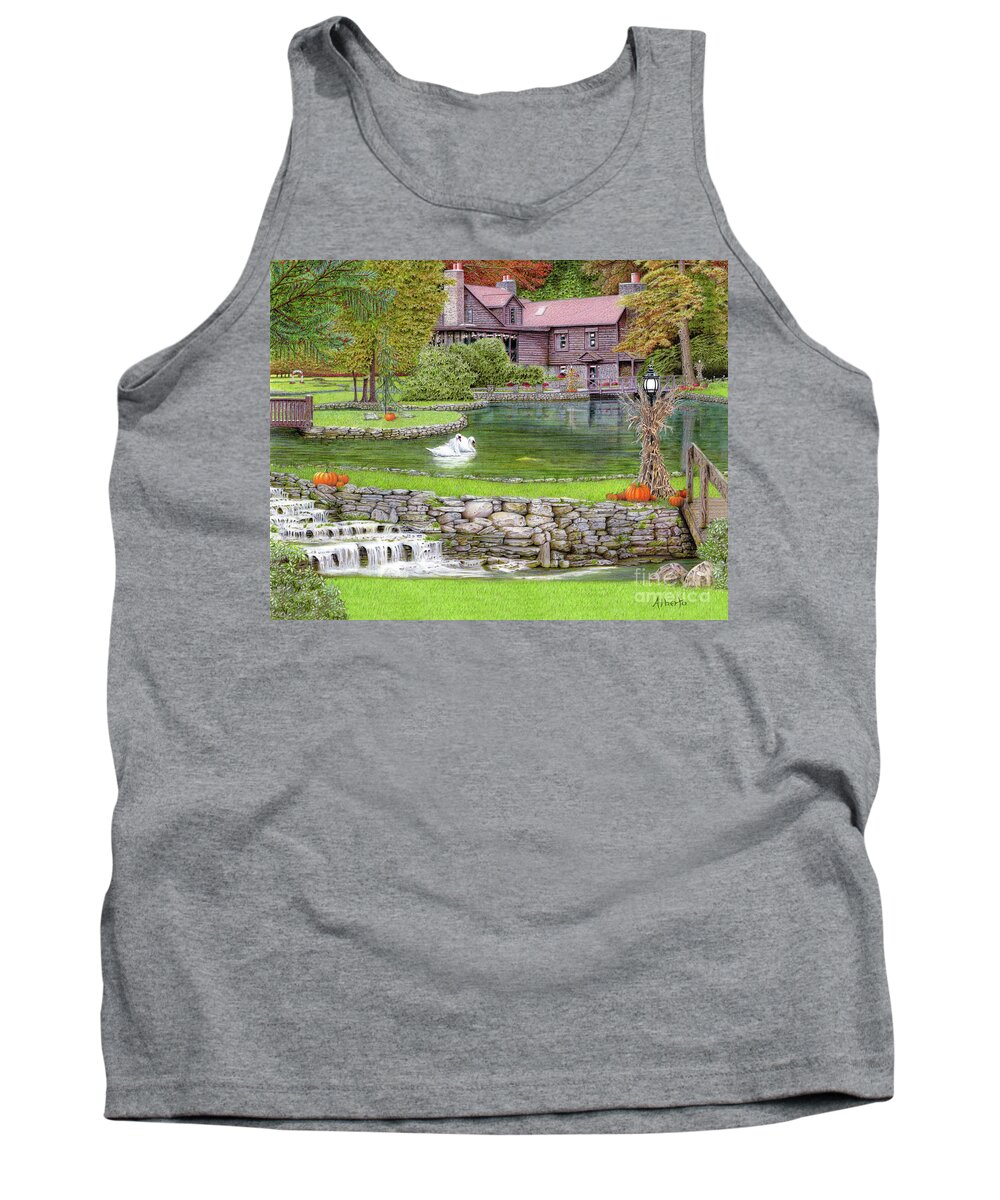 Fin 'n Feather Tank Top featuring the drawing Fin n Feather at Seven Springs by Albert Puskaric