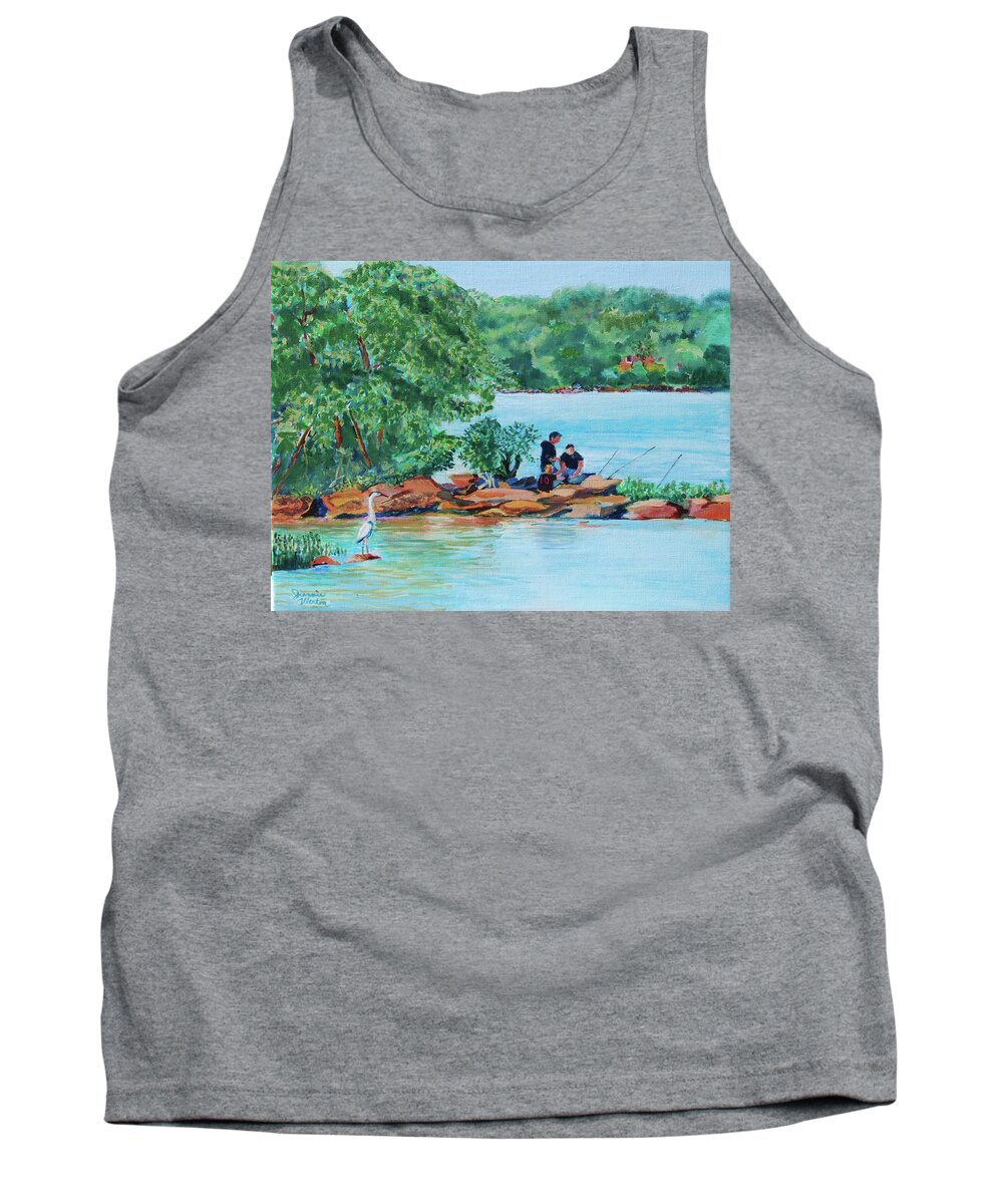 Fishing Tank Top featuring the painting Fishin' Sticks by Jeannie Allerton