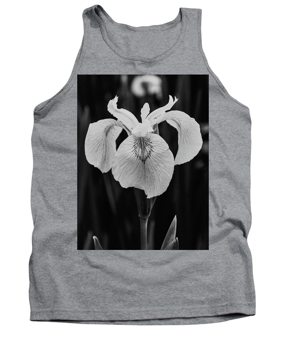 Iris Tank Top featuring the photograph Flag Iris Black and White by Jeff Townsend