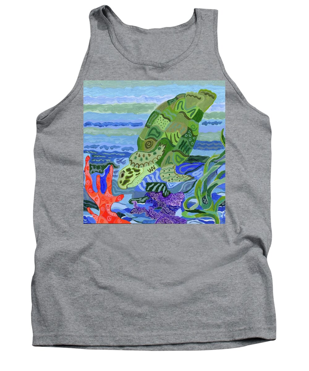Underwater Tank Top featuring the painting Flip the Sea Turtle by Stephanie Agliano