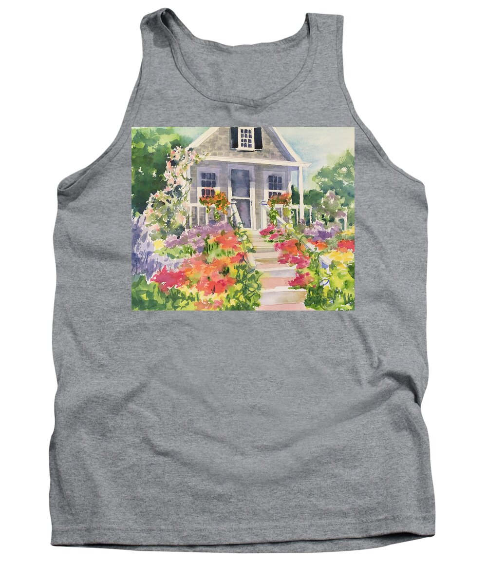 Cape Cod Tank Top featuring the painting Flower Cottage by Liana Yarckin
