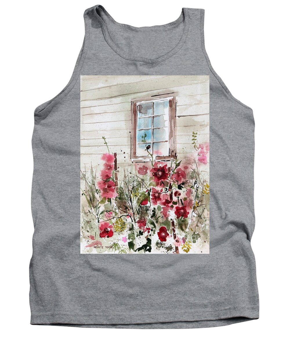 An Assortment Of Red And Pink Flowers Outside A Window Tank Top featuring the painting Flower Garden by Monte Toon