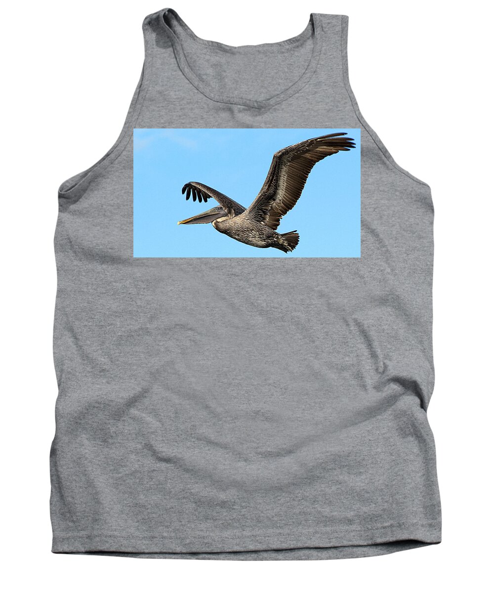 Wildlife Tank Top featuring the photograph Flying Brown Pelican by Kenneth Albin