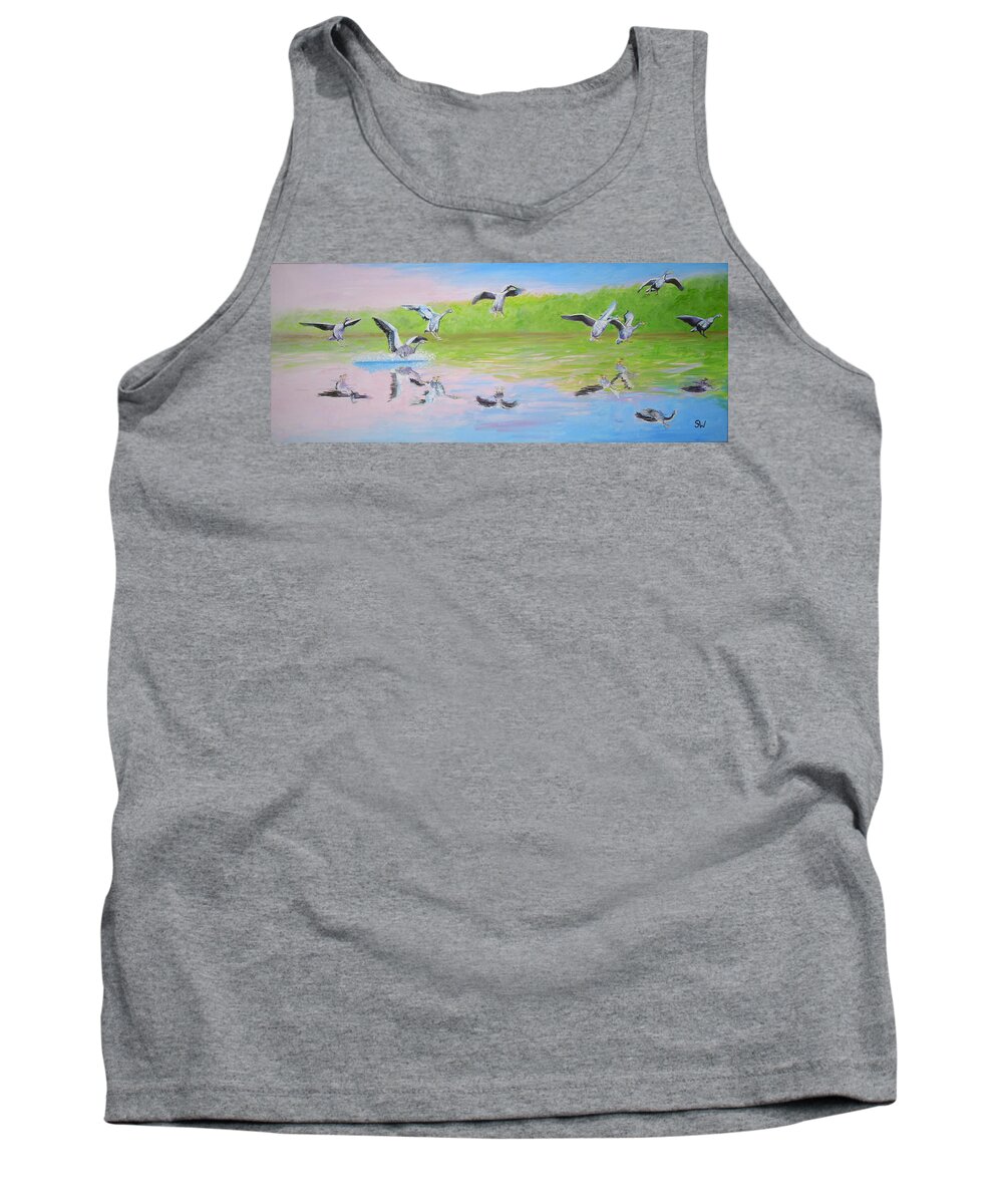 Art Tank Top featuring the painting Flying Geese by Shirley Wellstead