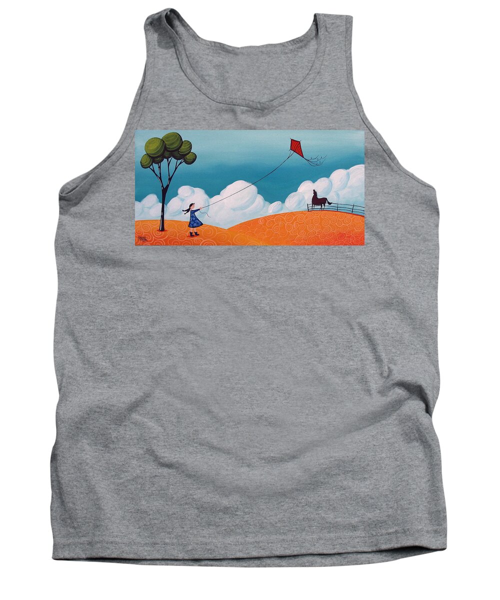 Art Tank Top featuring the painting Flying With Becky - whimsical landscape by Debbie Criswell