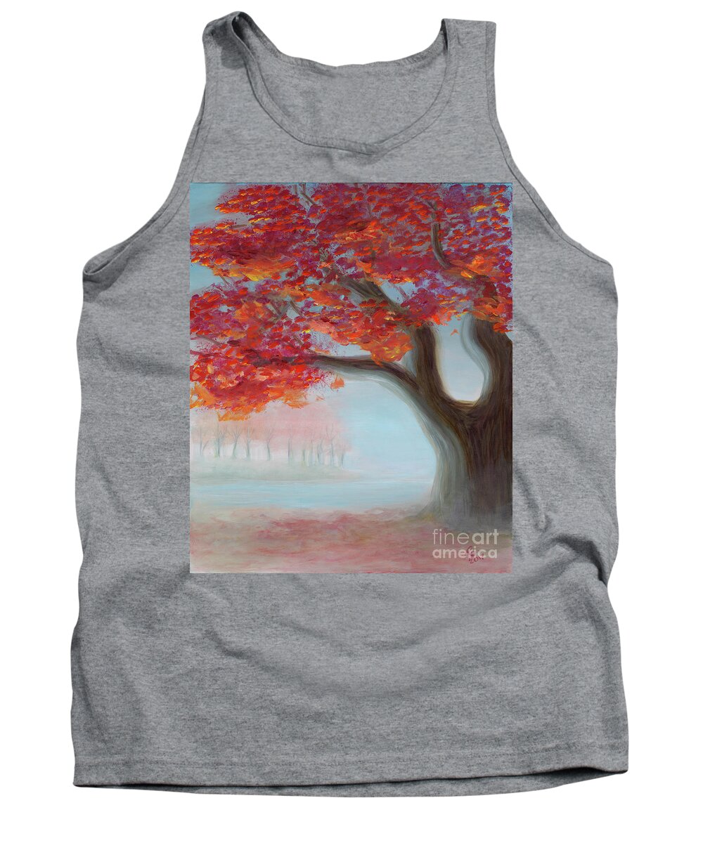 Rebecca Tank Top featuring the painting Foggy Autumn by Rebecca Parker