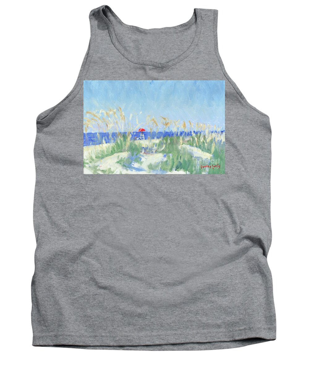 Folly Field Tank Top featuring the painting Folly Field Life Guard Stand by Candace Lovely