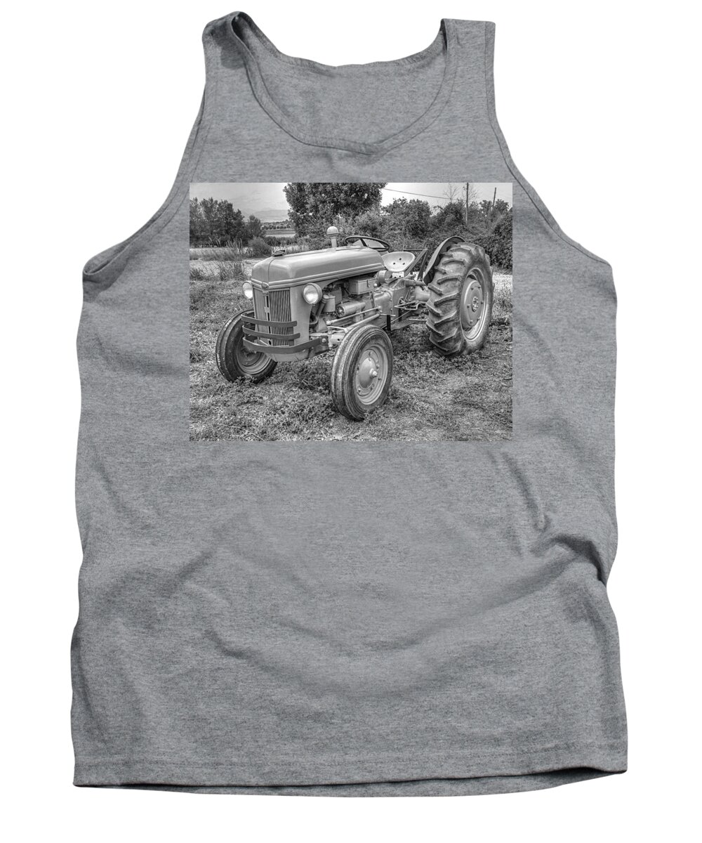 John Deere Tank Top featuring the photograph Ford Farm Tractor Black and White by Ken Smith