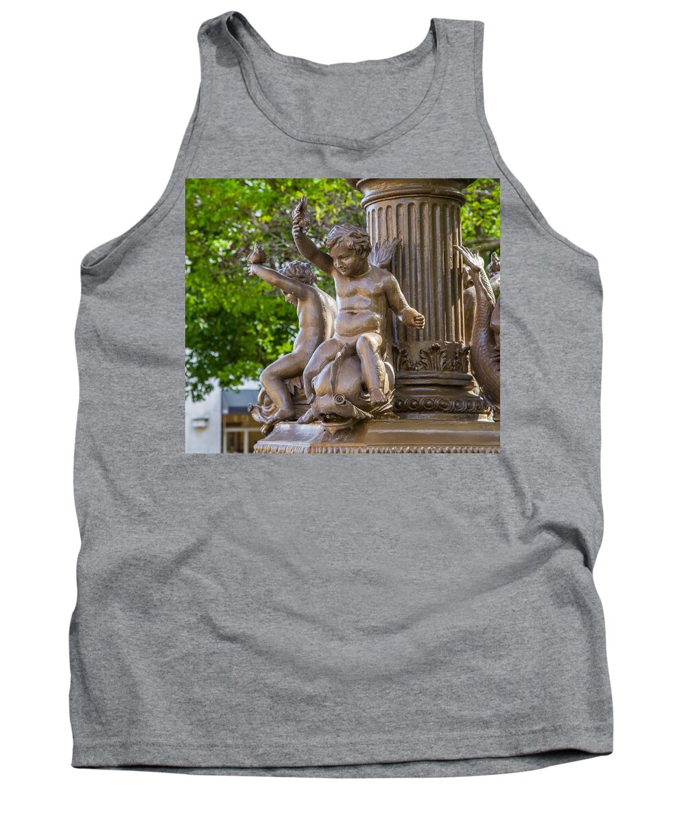 Cherub Tank Top featuring the photograph Fountain - Boys Riding Fish by Kevin Craft