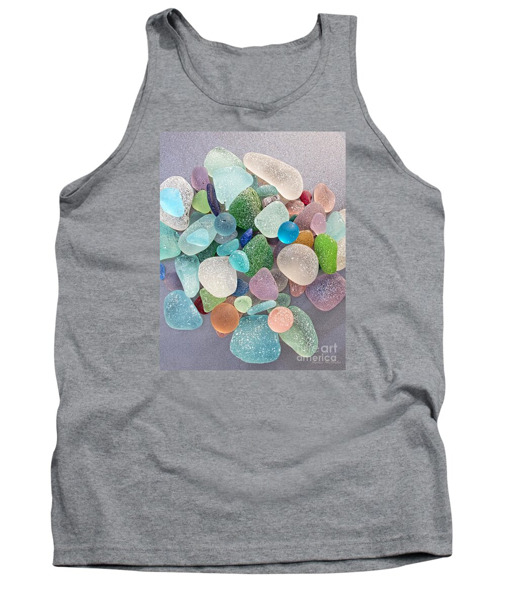 Unique Tank Top featuring the photograph Four Marbles and a Rainbow of Beach Glass by Barbara McMahon